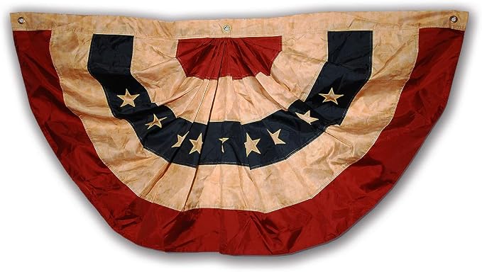 48x25 Inch Tea Stained Antique US American Flag Bunting Half Fan Fully Pleated Banners