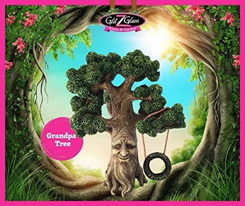 GlitZGlam Fairy and Garden Gnome Tree - Enchanted Grandpa Miniature Tree with Removable Glow in The Dark Welcome Sign for Fairies and Lawn Gnomes