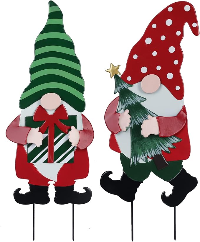 Outdoor Christmas Decorations for Home, Decorative Garden Stakes 2 Pack Gnomes for Christmas Decor, Metal Yard Signs Xmas Decorations for Outside Garden Yard Lawn Patio Holiday Party