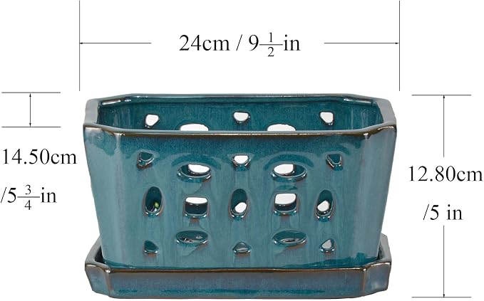 W&W Orchid Pot with Holes and Saucer for Repotting, Teal, 9.7 Inches