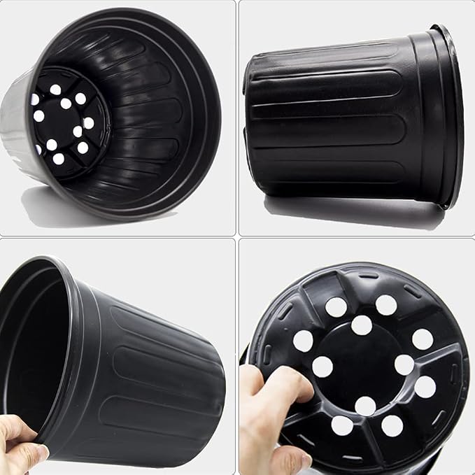 HECTOLIFE 100-Pack 1 Gallon Flexible Flower Plant Nursery Pots, Plastic Plant Pots with Drainage Holes,Garden Flower Pots for Succulents, Seedlings, Cuttings, Transplanting
