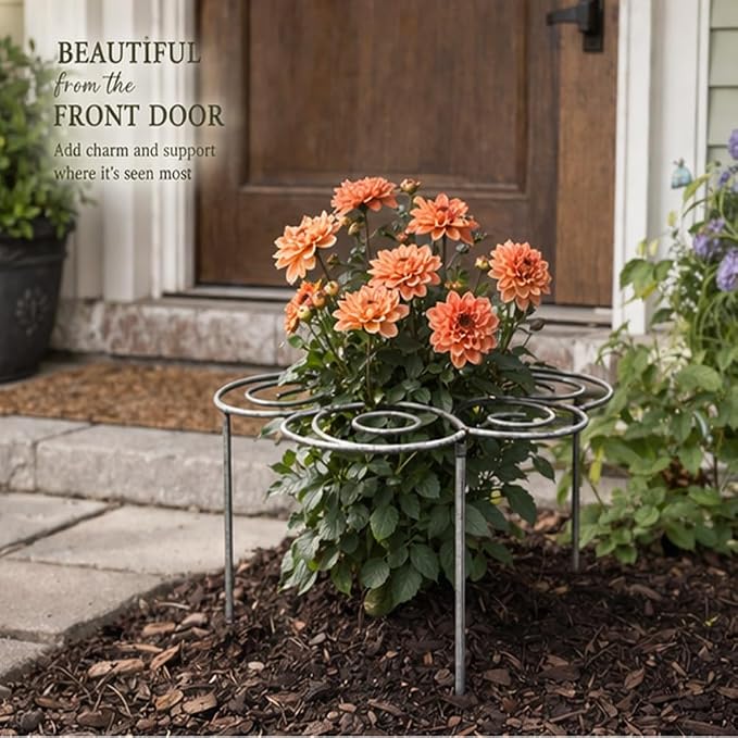 Metal Plant Support Ring for Garden, Peony Cage Stand, Indoor Pots, Flower Hoop, Decorative Grow Through Rings, Stackable Houseplant Stake, Dahlia Cage, Outdoor Orchid Clip(1PC,Small)