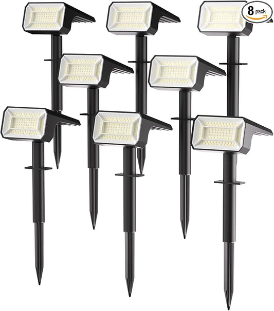 Fabrito 8 Pack Solar Spot Lights Outdoor Waterproof IP67, [108 LEDs, 4 Modes] Dusk to Dawn Spotlights with 1500mAh Battery for All Night, Landscape Lights for Tree, Yard, Pool, Pathway, Cool White