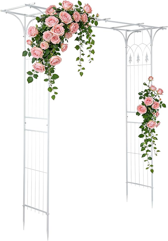 VINGLI Garden Arbor, Arch Archway for Wedding Ceremony Party, Steel Garden Trellis for Plant Climbing, Christmas Garden Decorations Pergola for Garden, Backyard, Lawn (White)