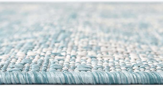 Unique Loom Outdoor Traditional Collection Area Rug - Valeria (10' Round, Aqua/ Ivory)