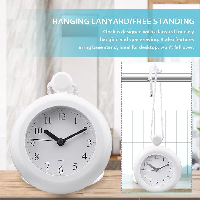 Waterproo-f Bathroom Shower Clock, Silent Analog Quartz Clock, Dual-Purpose Hanging Stand Shower Clock for Bathroom Kitchen, Easy Reading, 4.72 inch Round Size(Size:Type 1)