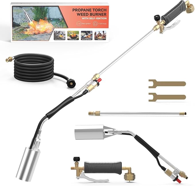 Propane Torch Weed Burner, Weed Torch with with 11.5FT Hose, Self Igniter Turbo Trigger, Heavy Duty Flame Weeder for Weeding (Dark Grey)