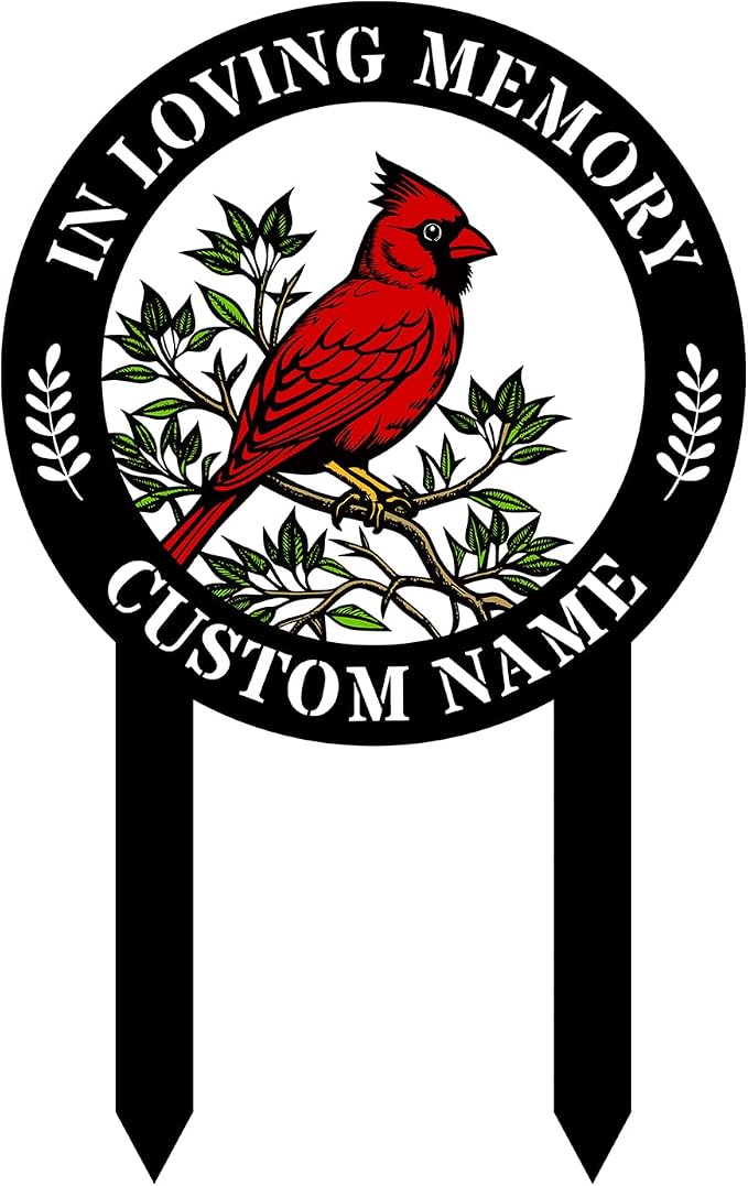 Personalized Cardinal Metal Sign with Stakes, Custom Garden Yard Decor Outdoor, Memorial Gift for Mom, Garden Plaque Gifts for Memorial, Remembrance loss loved Ones Grave Marker