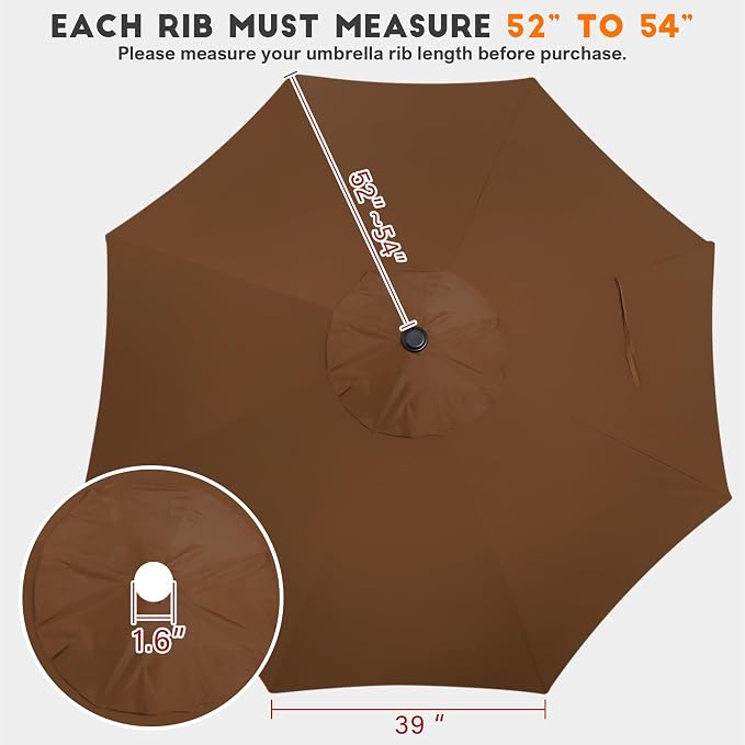 Blissun 9ft Patio Umbrella Replacement Canopy, Market Umbrella Top, Outdoor Table Umbrella Canopy for 8 Ribs, Canopy Only