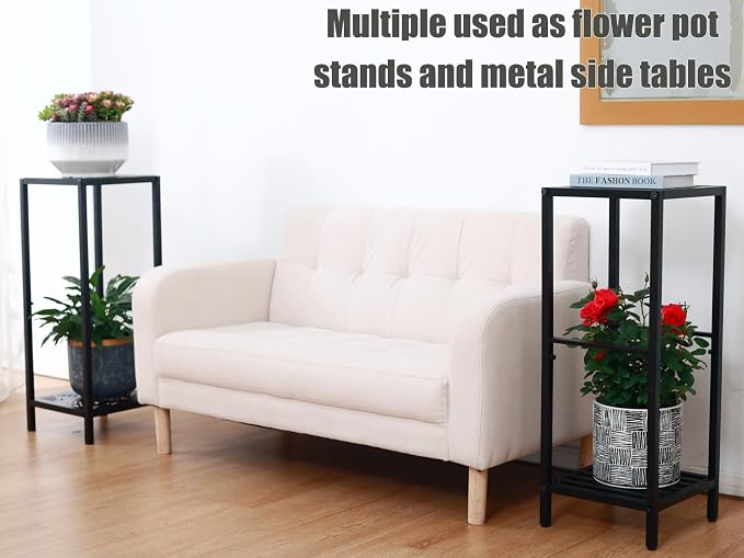 Party Zealot 2-Tier Tall Metal Square Plant Stand 31" Heavy-Duty Modern Flower Pot Rack for Indoor Living Room, Corner Side Table for Outdoor Patio, Garden, and Balcony Black, Leaf