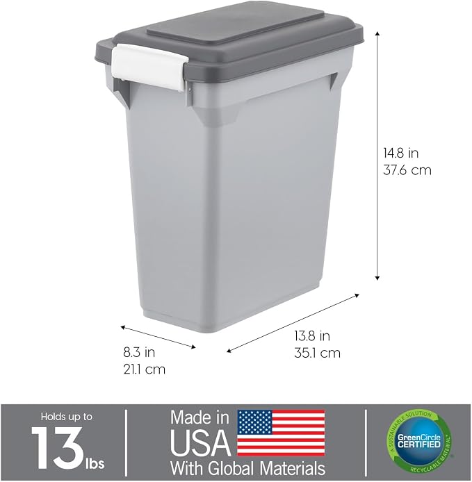 IRIS USA Dog Food Storage Container, Airtight Lid, 2-Cup Scoop, Up to 13 Pounds Pet Food Storage, Versatile Pet Food Bin, Treats, BPA Free, Gray/Dark Gray