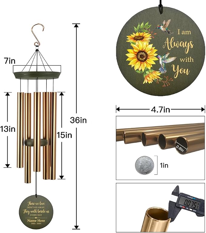 ASTARIN Wind Chimes Outdoor for The Loss of Mom Dad, Personalized Customized WindChimes for Loss of Loved One, Memorial Wind Chime as Sympathy Gift, Home Garden Patio Décor, 36''(Produced in Texas)