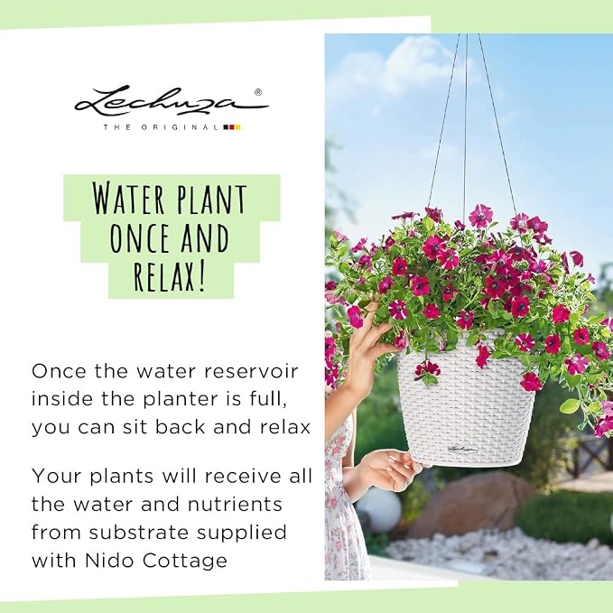 Lechuza Nido Cottage 28 White, Self-Watering Hanging Planter, D10.6 H9.1 in