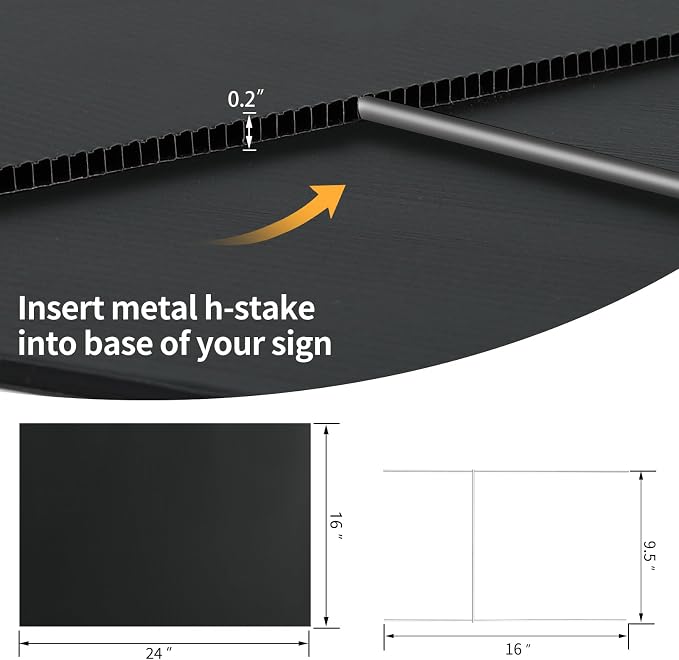10 Pack 24x16 Inch Waterproof Corrugated Plastic Yard Signs with Stakes - Black Blank Outdoor Signs for Gardens, Parks, Garage Sales, Events & Commercial Advertising