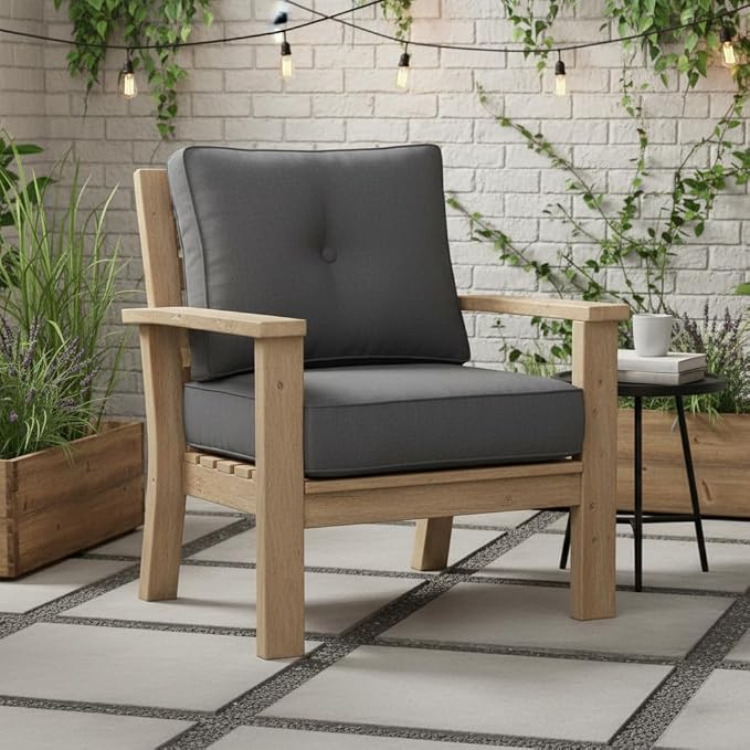 Sunbrella Deep Seat Cushion Set – Seat & Back Cushions for Patio Chairs, Sofas & Loveseats – Fade Resistant Outdoor Fabric, Ties, Zippered Cover, Cord Trim, Cast Slate