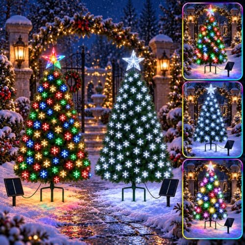 2 Pack 4FT Solar Christmas Tree Lights, Cool White/Multicolor by HELESIN