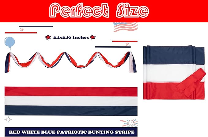 4Pack Large Patriotic Flags Memorial Days American Bunting Flag Day Red White Blue Stripe Bunting for US Celebration Labor Day,Veterans Day 4th of July Decorations Home Garden Outdoor -24x240Inch