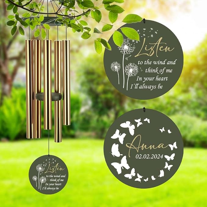ASTARIN Memorial Butterfly 36" Wind Chimes, Personalized Name Sympathy Wind Chime, in Memory of Loss Mom Loved One, Large Deep Tone Bereavement Windchimes for Clearance(Produced in Texas)