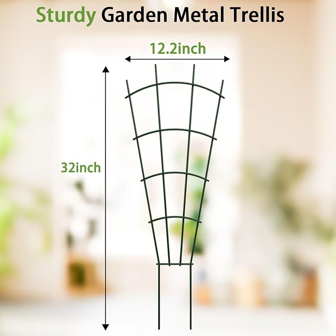 4-Pack Metal Trellis for Potted Plants, 32" Heavy Duty Garden Trellis for Climbing Plants, Rustproof Powder Coated Indoor/Outdoor Trellis for Climbing Vines, Flowers, Houseplants