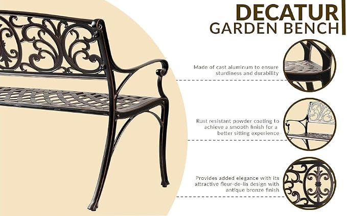 Balkene Home Decatur Aluminum Patio Bench in Antique Bronze