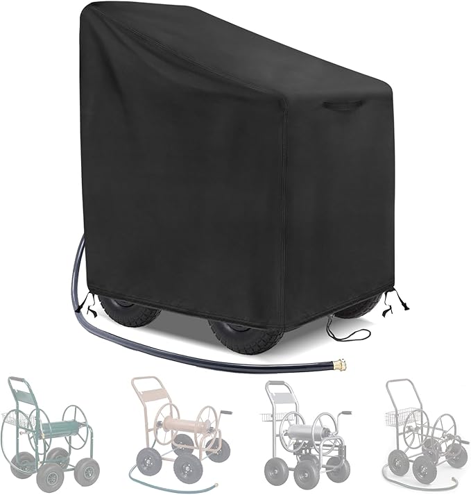Garden Hose Reel Cart Cover, 600D Outdoor Hose Cart Covers for outside, Waterproof Anti-UV Hose Reel Cover, All Season Protection - 37.8"L x23.6"Wx 36"H
