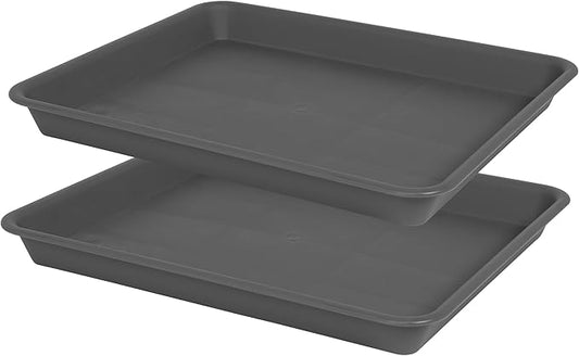 VUWEZ Rectangle Plant Tray, Plant Drip Tray, Plant Pot Saucers, Plant Germination Trays, Plant Saucers, 11'' x 9'' x 1.2'' (2 pack), Gray