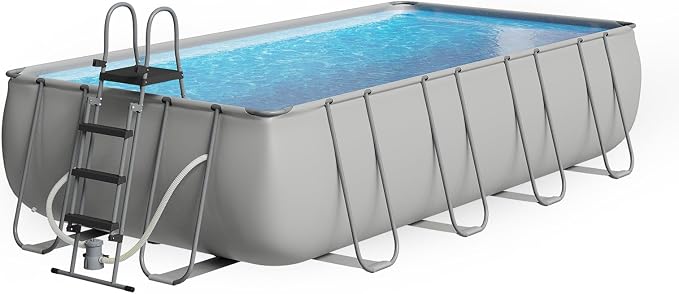 18ft X 9ft Above Ground Pool Set with Removable Ladder | Swimming Pools Above Ground for Backyard, with and Filter Pump, Gray