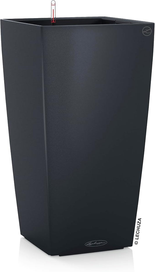Lechuza CUBICO Color 22 Slate, Self-Watering Tall Planter, H16.1 L8.7 W8.7 in