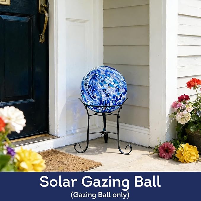 Lily's Home Gazing Ball - 7.68" Glass Globe with Solar Powered Lights - Outdoor Solar Lights for Yard & Patio - Garden Decor - Automatic On/Off Photosensitive Switch - Blue