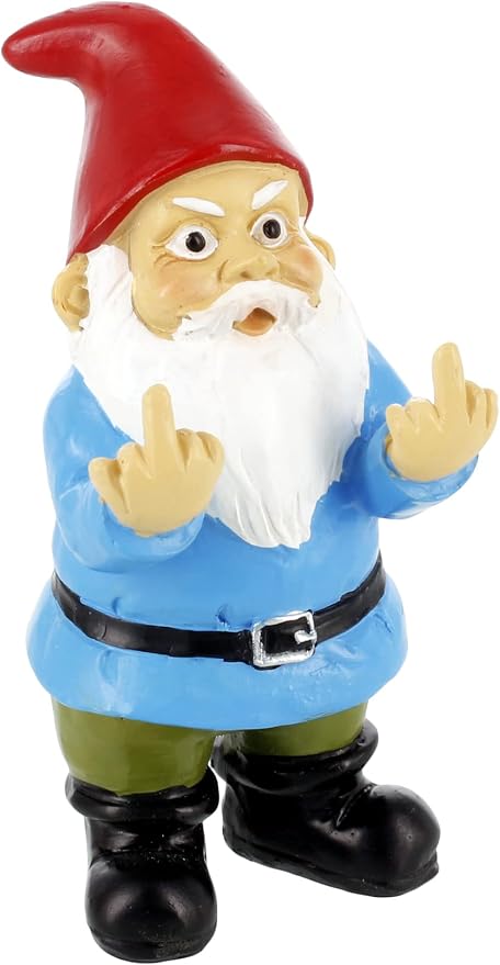 Gnometastic Mini Middle Finger Gnome 3.5in, Naughty, Funny Garden Gnomes Outdoor Decoration for Yard Lawn Ornament Fairy Garden Decor, Inappropriate Stocking Stuffers and Gifts for Angry People