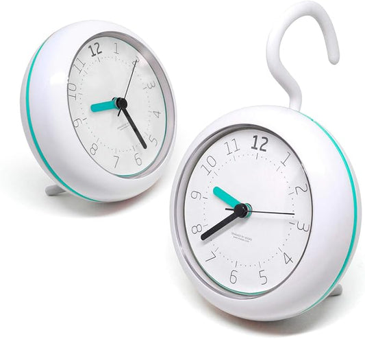 Mooas Silent Waterproof 3-in-1 Clock - Bathroom & Shower Use, Non-Ticking Battery Operated, Hanging & Indoor Outdoor, Kitchen & Bathroom Clock (Mint)