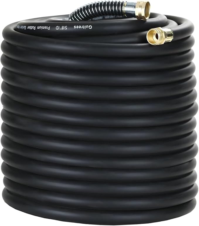Guitrees 200FT 5/8 Heavy Duty Rubber Garden Hose - 200psi Working, 1000psi Burst - Hot/Cold Water - Five-Layered Braiding for Durability - Versatile for Gardening, Agriculture, Construction(Black)
