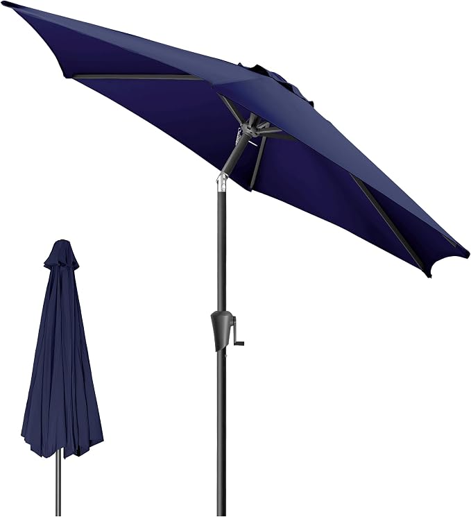 10FT Patio Umbrella Outdoor - Table Umbrella with 6 Sturdy Ribs, Market Umbrella with Push Button Tilt, UV Protection for Pool, Porch, Garden, Deck, Backyard (Navy Blue)