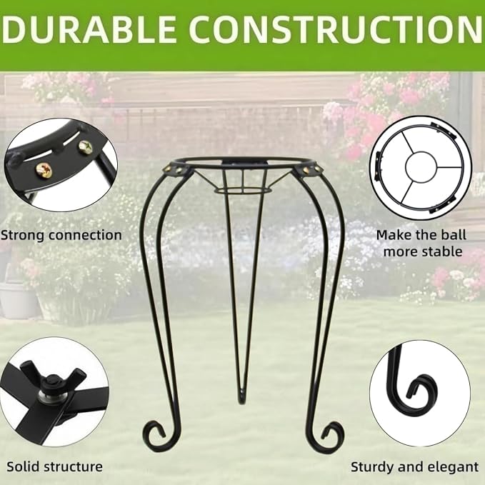 SAVENNA Metal Gazing Ball Stand, 10" Sturdy Iron Globe Holder for 8–12 Inch Garden Globes, Outdoor Yard & Lawn Decor, Black