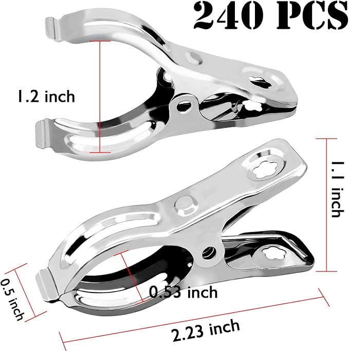 BESTEEL Upgraded 240 PCS Garden Clips, Greenhouse Clamps 100% Stainless Steel Heavy Duty Greenhuose Clips for Netting - Strong Grip to Hold Down Shade Cloth or Plant Cover on Garden Greenhouse Hoops