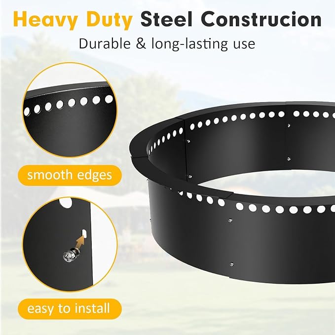 Smokeless Fire Pit Ring, 32 inch Outer/28 inch Inner Outside Fire Pit, Heavy Duty Large Solid Metal Steel Round Firepit Rim Insert for Outside Wood Burning, DIY Campfire Ring