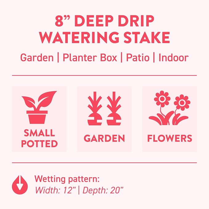 8 in. DEEP DRIP Garden Watering Stake (4 Pack) (Black) | UV-Protected ABS Plastic Deep Root Irrigation Spike for Flowers, Fruits, Vegetables, Potted Plants