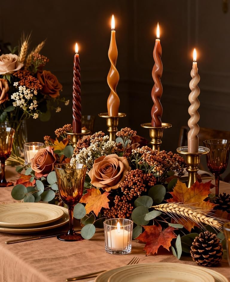 4Pcs Light Brown Taper Candles 7.87in, Spiral Twisted Fall Candlesticks - Image 5