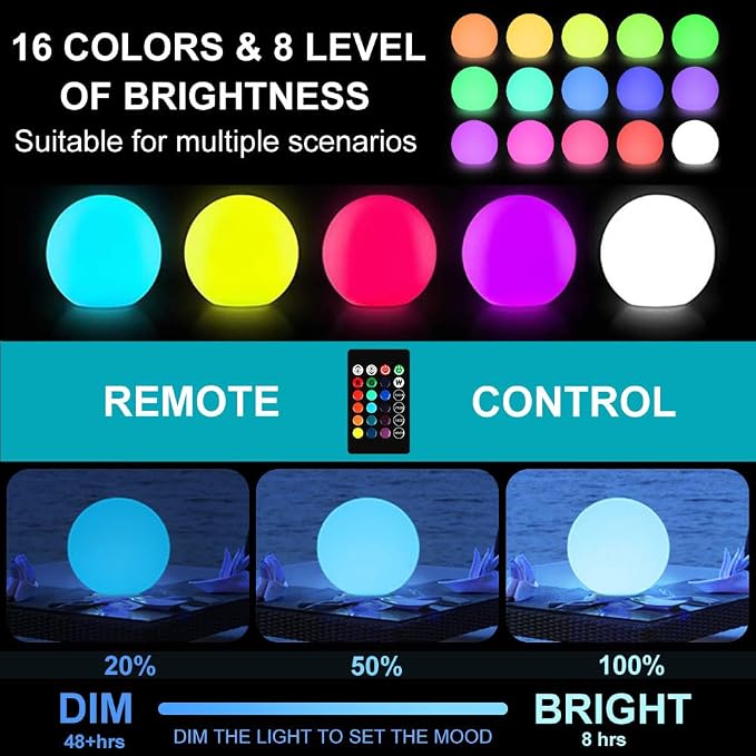 12-in Solar Garden Globe Light Outdoor, Solar Glowing Ball Light w/Remote, 16 RGB Color Changing Waterproof Large Outdoor Orb Lamp, Landscape Lighting Mood Lamp w/Ground Stake for Patio Yard Lawn Path