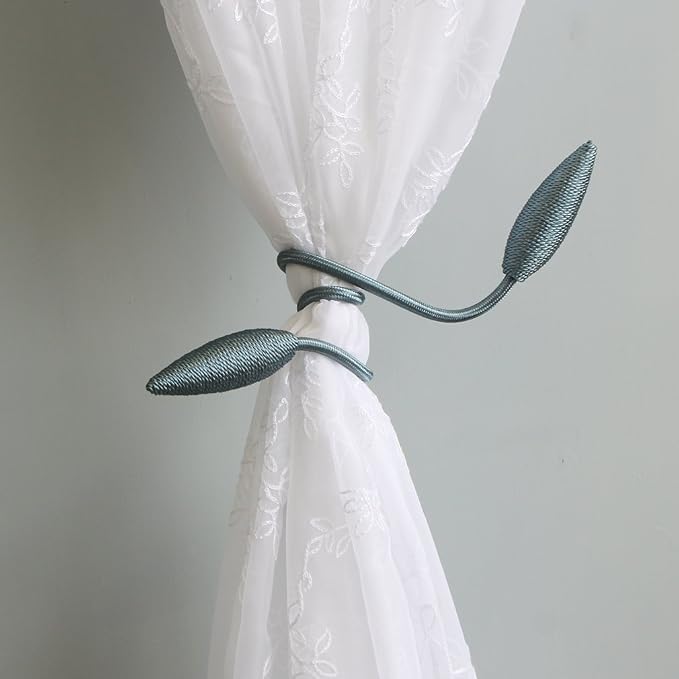 Valea Home 4 Pieces Curtain Tiebacks Clips Creative Window Drape Twist Tie Backs European Style Custom Made Curtain Holders Decorative Draperies Holdbacks, Teal