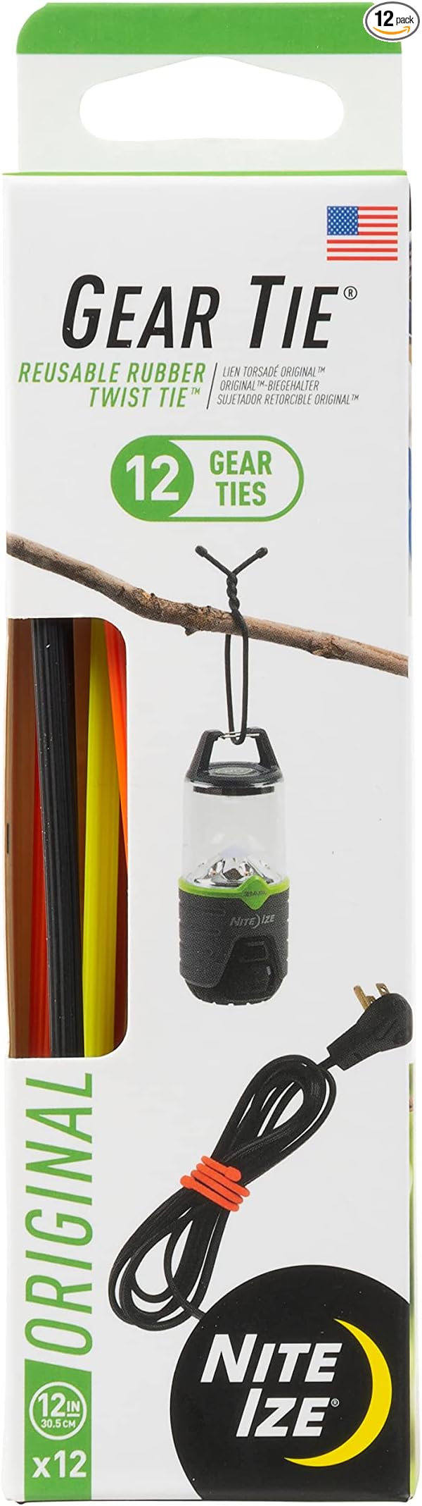 Nite Ize Gear Tie Original ProPacks - Reusable Rubber Twist Ties for Indoor & Outdoor Use - Bendable Wire Interior - Durable Rubber Exterior - Secure Grip - Assorted Colors, 12" (12 Pack)