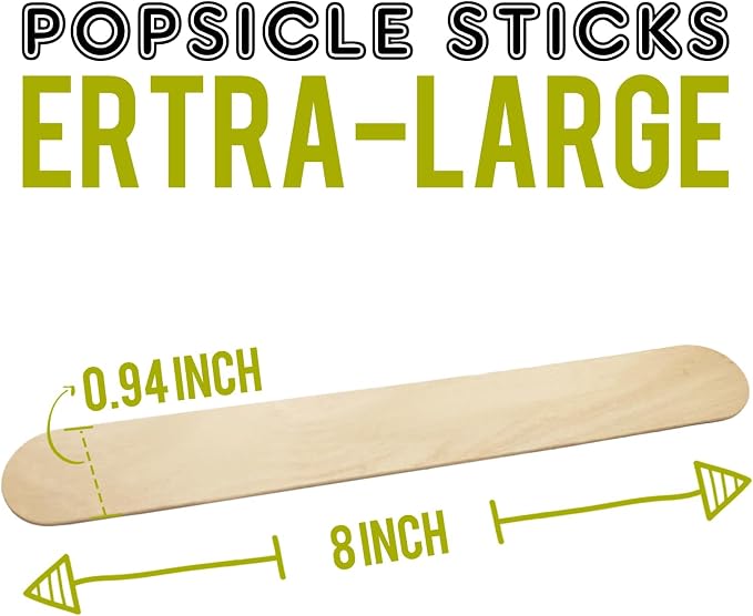 WISYOK 8'' Jumbo Craft Sticks, 300pcs Extra Large Tongue Depressors, Natural Premium Wood, Plant Labels, Hair Removal and Waxing Supplies