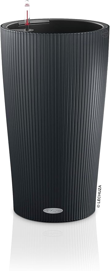 Lechuza CILINDRO Color 32 Slate, Self-Watering Tall Planter, D12.6 H22 in