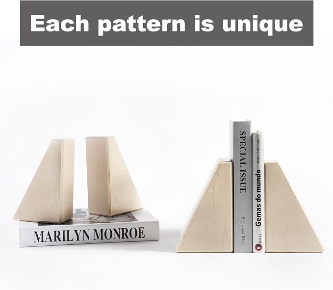 Marble Bookend for Heavy Books, Decorative Bookends for Shelves, Durable and Heavy-Duty Book End for Hardback Books & CDS, Unique Book Stopper & Holder, Sunny Golden, Set of 2
