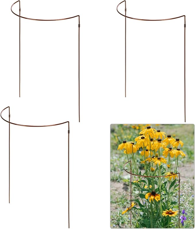 Vercraft 4 Pack 18 x 29 Inch Half Round Plant Support Stakes 1/4 Inch Heavy Duty Rustproof Metal Plant Cage, Weather Resistant Half Circle Garden Border Rings for Peony Hydrangea Rose Outdoor Flowers