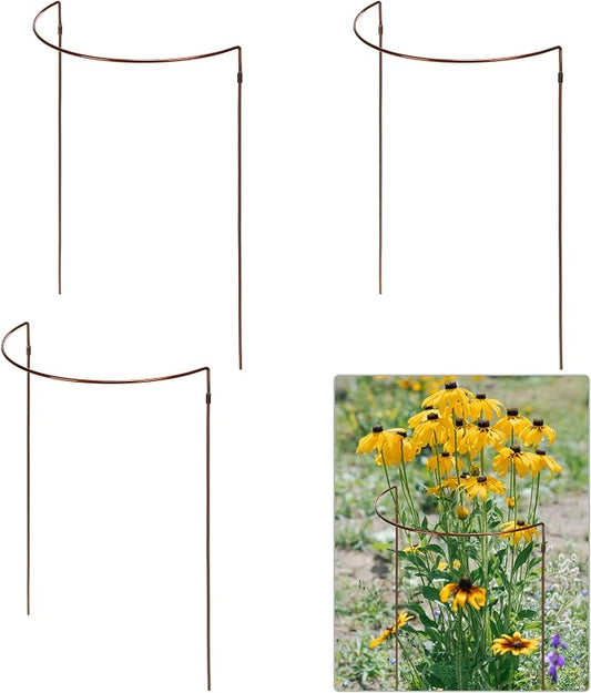 Vercraft 4 Pack 18 x 29 Inch Half Round Plant Support Stakes 1/4 Inch Heavy Duty Rustproof Metal Plant Cage, Weather Resistant Half Circle Garden Border Rings for Peony Hydrangea Rose Outdoor Flowers