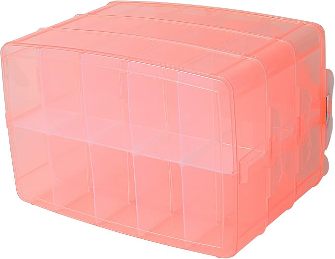Sooyee Craft Storage Organizer, 3-Tier Plastic Sewing Box with Dividers, Storage Containers for Organizing Art Supplies, Fuse Beads, Washi Tape, Jewelry, Tool, Toy, Orange, 10"(L) x 6.7"(W) x 7"(H)