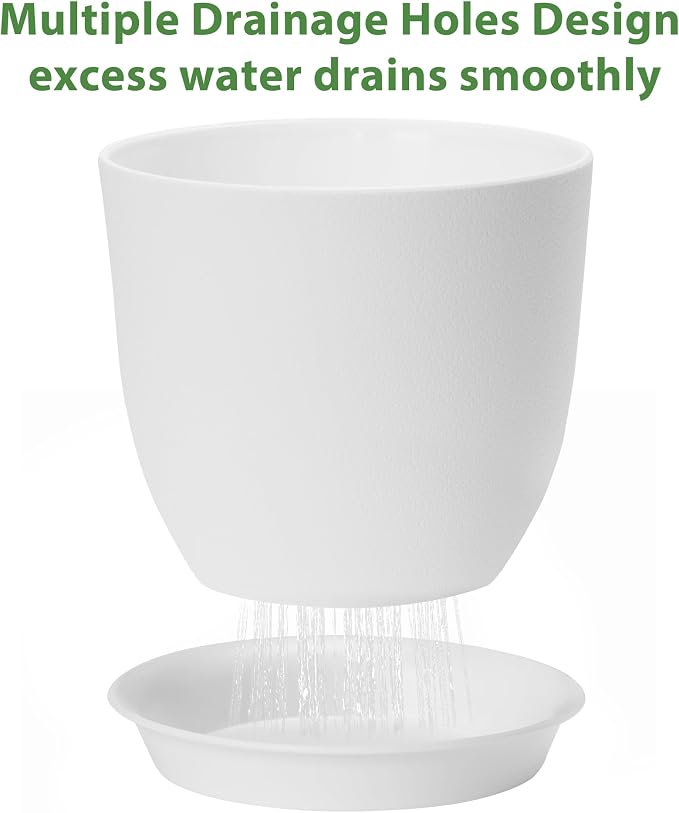 Plastic Plant Pots 9/8/7.5 inch Set of 3, Indoor Planters with Drainage Holes and Tray, Thickened Plastic Flowers Pots for Indoor Outdoor Garden Plants and Flowers, White