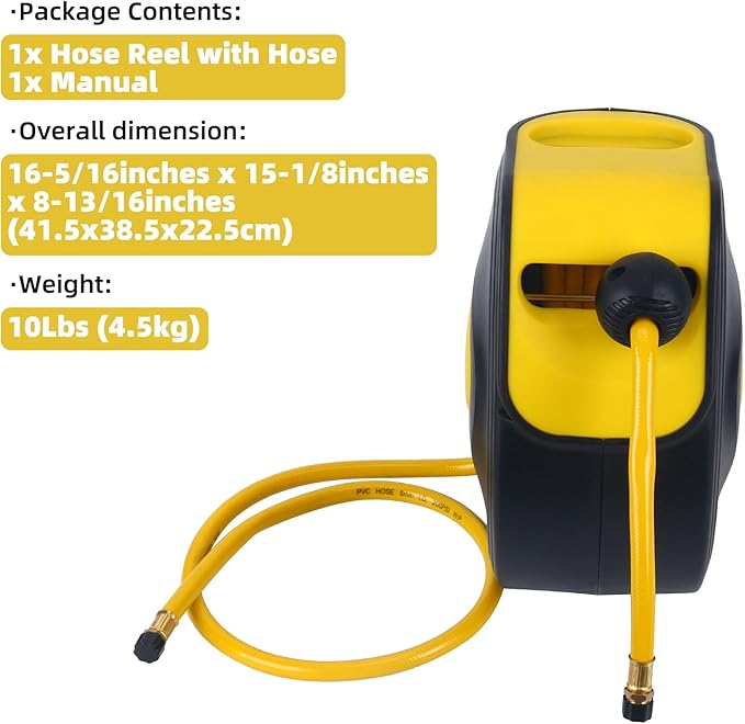 8MILELAKE Retractable Auto Rewind Air Hose Reel Wall Mount Tool Air Compressor 33ft x5/16inches 180 degree rotation Air Hose Reel