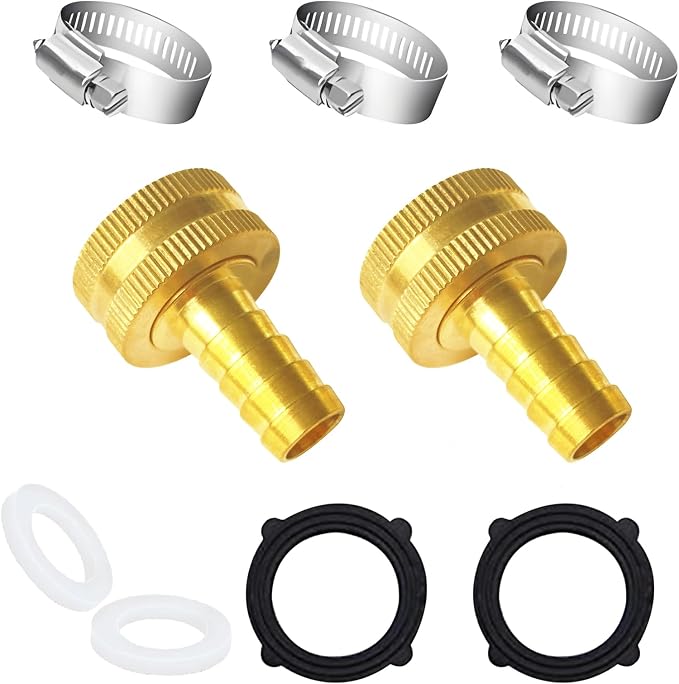 Brass Garden Hose Adapter Fitting, 1/2” Barb and 3/4” GHT Female Connector, Heavy-Duty High-Pressure Support, Rust and Corrosion Resistant (2PCS)